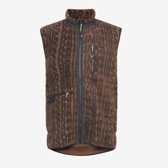 Rains Fleece Vest Mens Medium Brown Winter Warm Full Zip Heavy Monogram - Picture 5 of 6